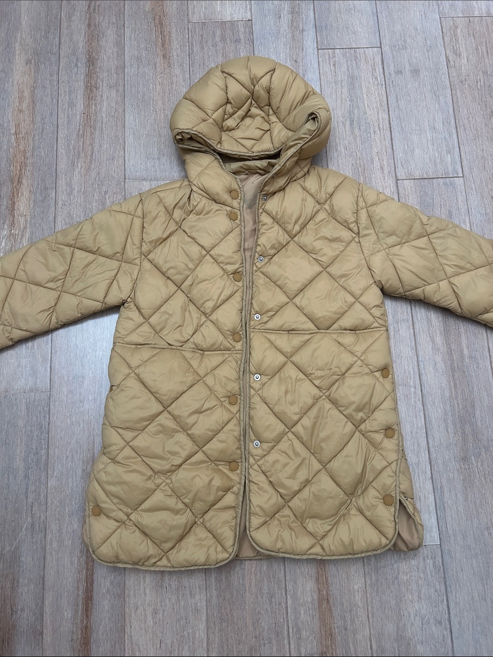 Zara Quilted Hooded Puffer Coat in Tan girls 8 yrs